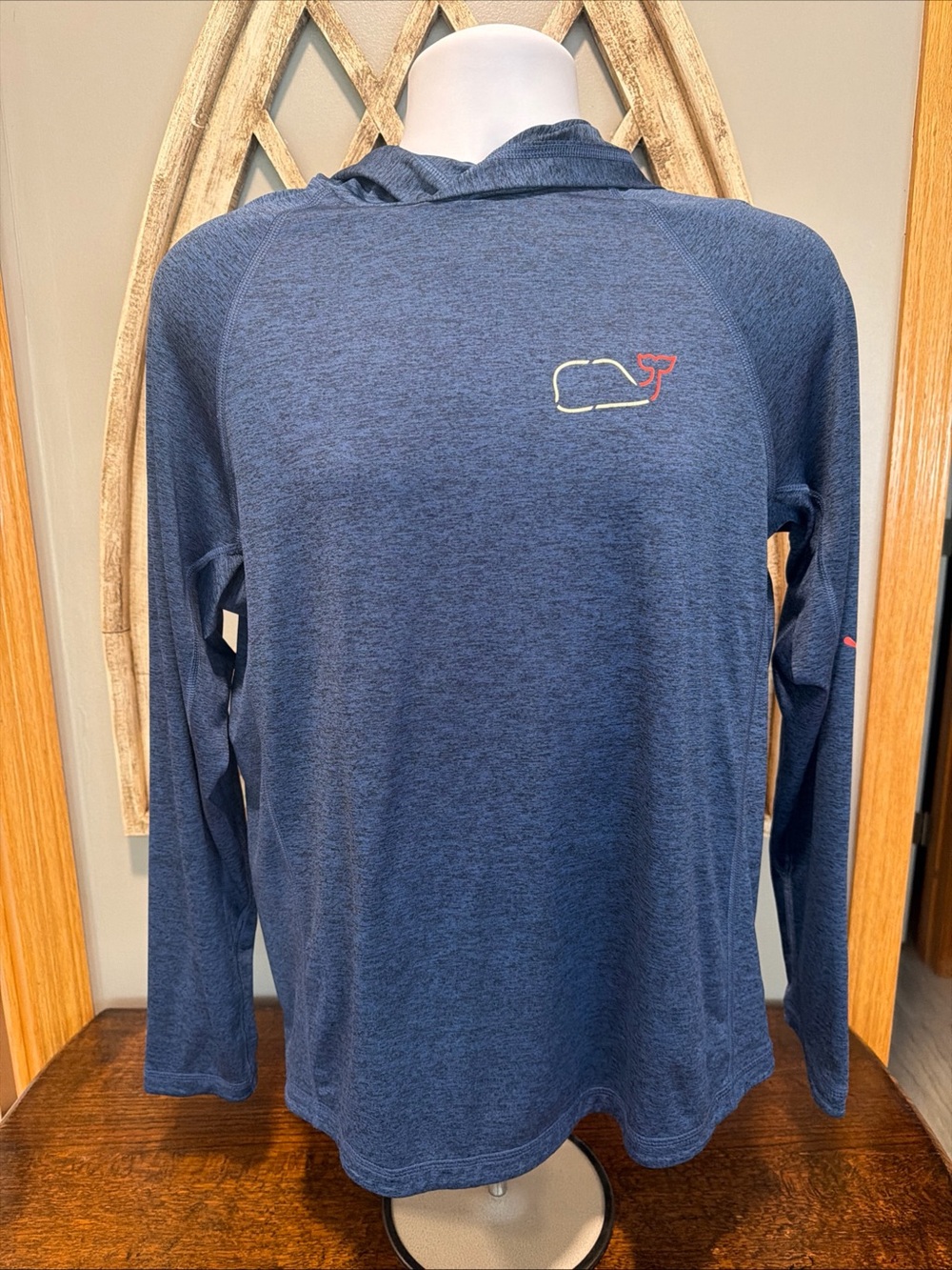 Vineyard Vines Men’s Hooded Top - Navy Heather with Pink Logo
